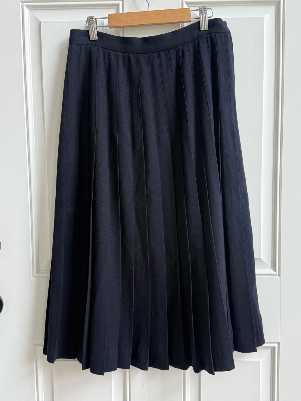 Vintage 100% Wool Skirt Navy Pleated Midi Academia 1980’s Union Made in USA